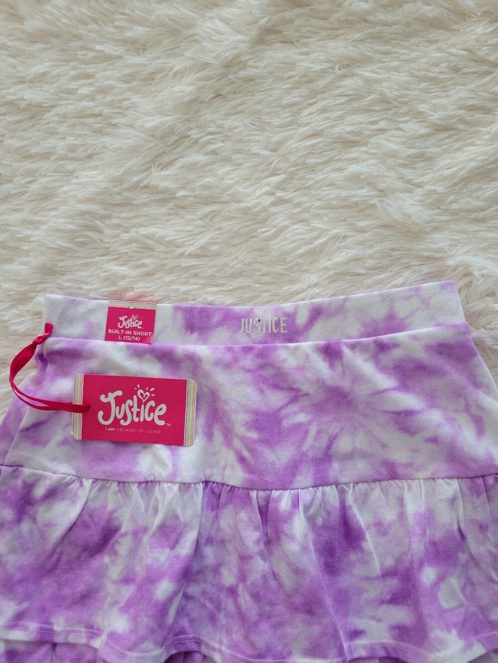 Justice Set Of Short Sleeve Tops And Skort Purple Tie Dye Girls Size L 12/14